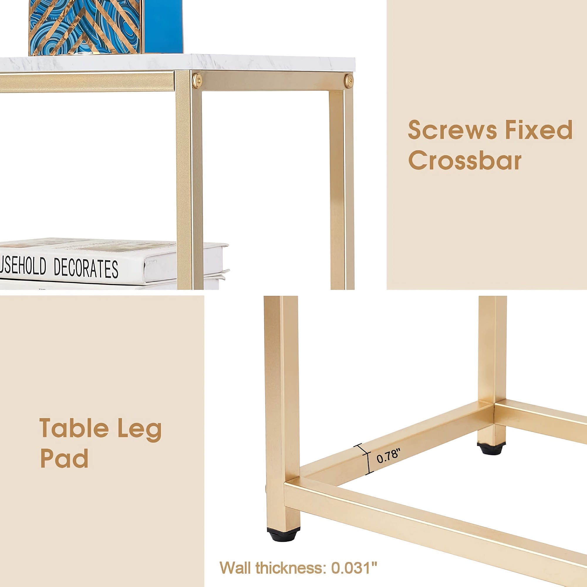 3-Tier Console Table, 120 cm Faux White Marble Buffet Table with Storage Shelf, for Home, Hallway, Living Room (White-Gold) - 6090-Sage-80GOLD 3-Tier Console Table, 120 cm Faux White Marble Buffet Table with Storage Shelf, for Home, Hallway, Living Room (White-Gold) - 6090-Sage-80GOLD